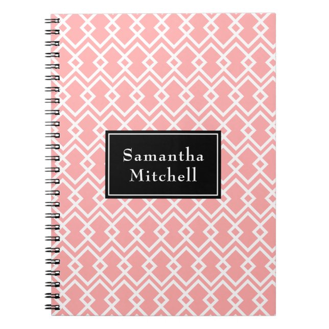 Monogram Modern Geometric Pink Black Notebook Notizblock (Vorderseite)