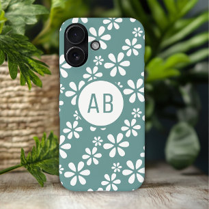 Monogram Modern Girl Floral Pattern Personalisiert iPhone 16 Hülle