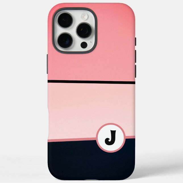 Monogram Modern Girly Chic Pink Black Strip Case-Mate iPhone Hülle (Rückseite)