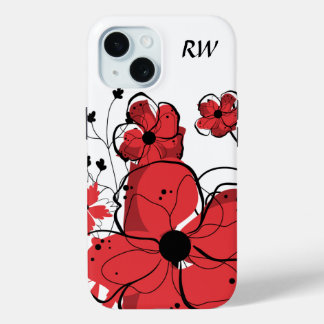 Monogram Modern Girred and Black Blume iPhone 15 Hülle