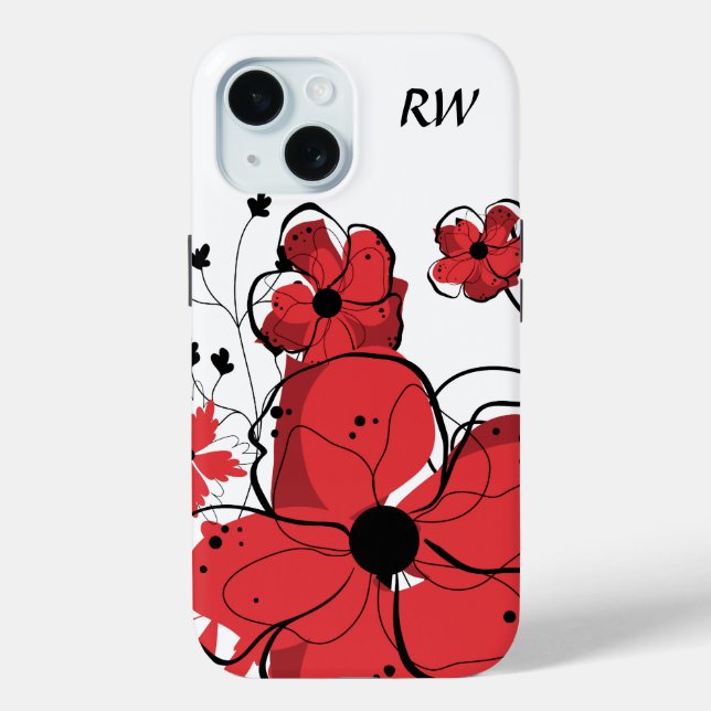 Monogram Modern Girred and Black Blume Case-Mate iPhone Hülle (Rückseite)