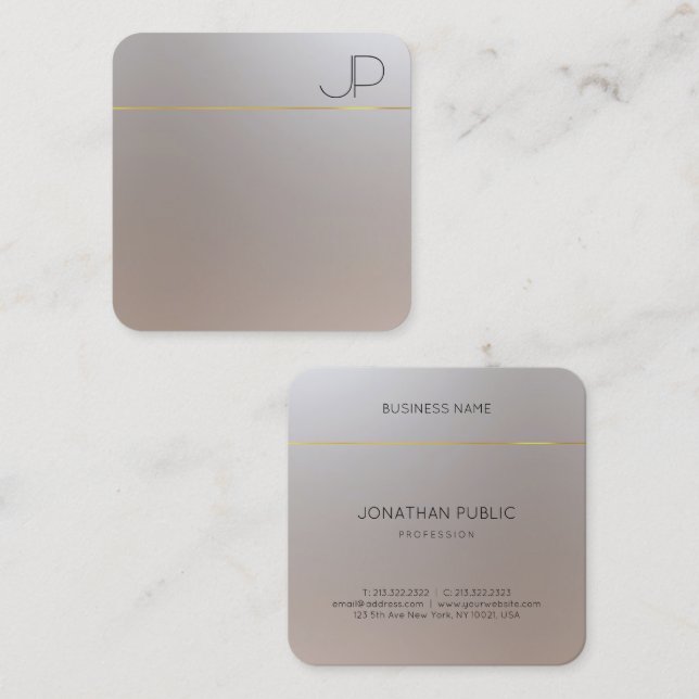 Monogram Modern Gold Silber Look Template Quadratische Visitenkarte (Vorne/Hinten)