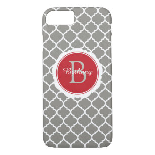 Monogram Modern Gray Red Geometric Case-Mate iPhone Hülle