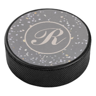 Monogram Modern Gray Terrazzo Eishockey Puck