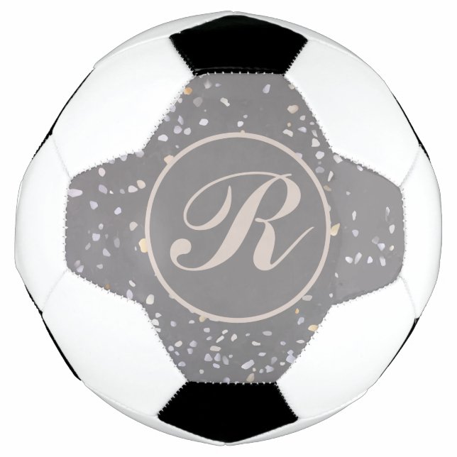 Monogram Modern Gray Terrazzo Fußball (Vorderseite)