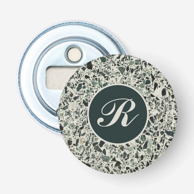 Monogram Modern Green Terrazzo Flaschenöffner (Vorderseite)