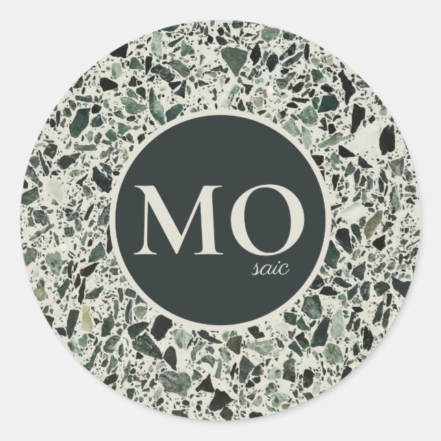 Monogram Modern Green Terrazzo Runder Aufkleber (Vorderseite)