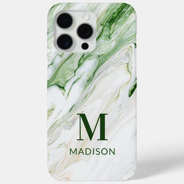 Monogram Modern Green White Personalisiert Case-Mate iPhone Hülle (Rückseite)