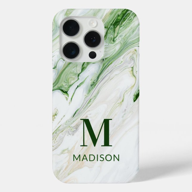 Monogram Modern Green White Personalisiert Case-Mate iPhone Hülle (Rückseite)