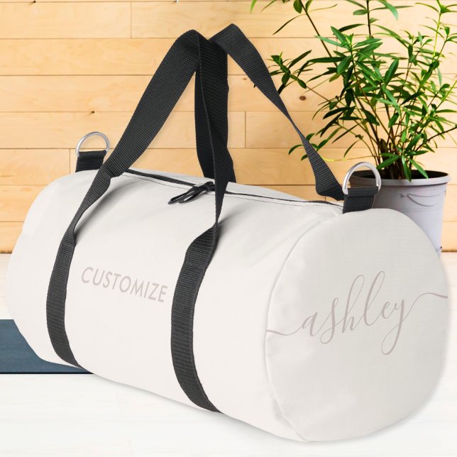 Monogram Modern Ivory Blush Pink Girly Script Duffle Bag (Von Creator hochgeladen)