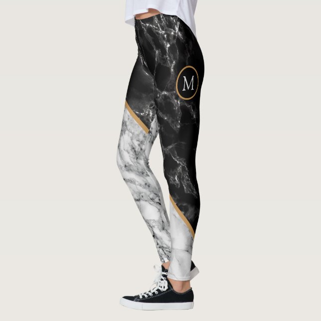 Monogram Modern Leggings Schwarz-weißer Marmorstei (Links)