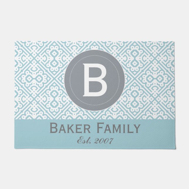 Monogram Modern marokkanischen Stil Door Mat, Gray Fußmatte (Vorderseite)