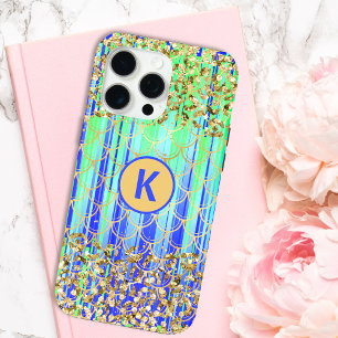 Monogram Modern Meerjungfrau Glitter Grün Blau Case-Mate iPhone Hülle