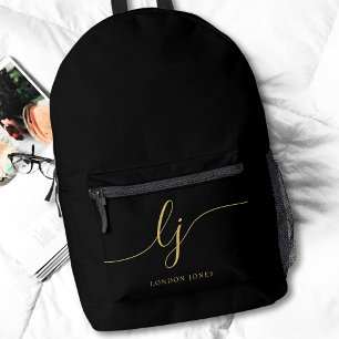 Monogram Modern Minimal Black Gold Initials Bedruckter Rucksack