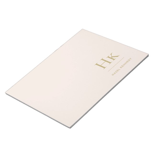 Monogram Modern Minimal Blush Pink Gold Einfach Notizblock (angewinkelt)