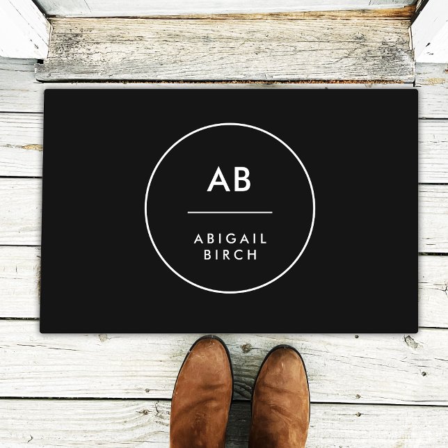 Monogram Modern Minimal einfach Schwarz und Weiß Fußmatte (Von Creator hochgeladen)