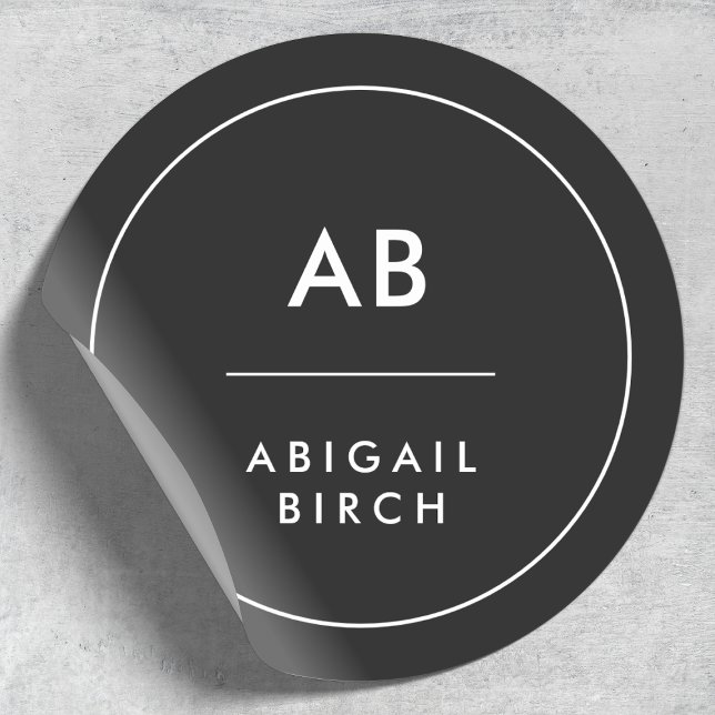 Monogram Modern Minimal einfach Schwarz und Weiß Runder Aufkleber (Von Creator hochgeladen)