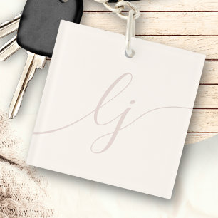 Monogram Modern Minimal Elegant Elfenbeinrosa Scri Schlüsselanhänger
