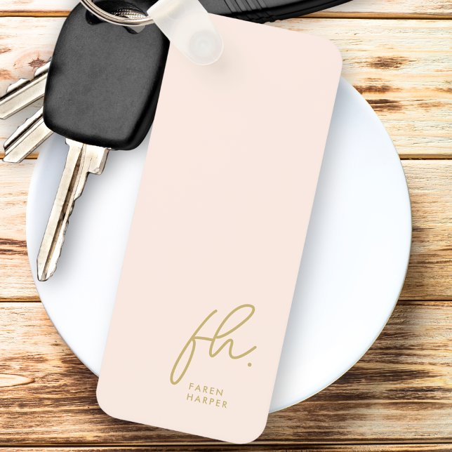 Monogram Modern Minimal Script Initials Blush Gold Schlüsselanhänger (Von Creator hochgeladen)