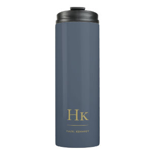 Monogram Modern Minimal Simple Classic Navy Gold Thermosbecher