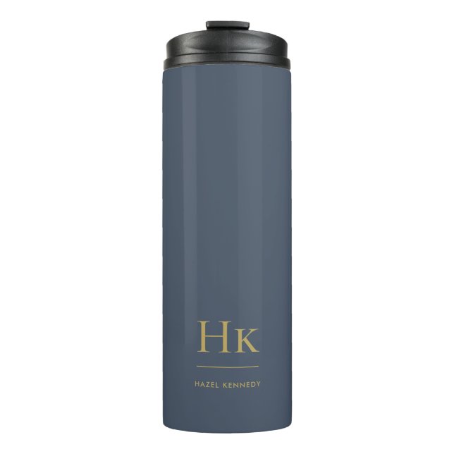Monogram Modern Minimal Simple Classic Navy Gold Thermosbecher (Vorderseite)