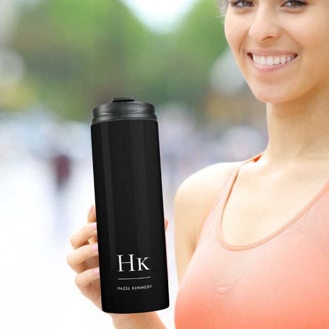Monogram Modern Minimal Simple Classic Schwarz-wei Thermosbecher (Von Creator hochgeladen)