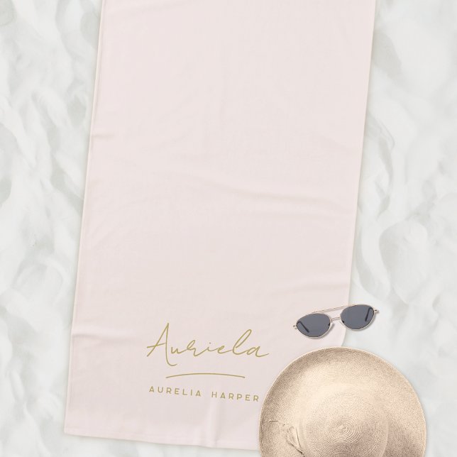 Monogram Modern Minimal Stilvoll Rosa Gold Strandtuch (Von Creator hochgeladen)