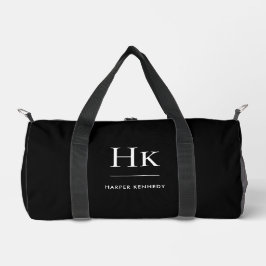 Monogram Modern Minimalist Black Monogrammed Name Duffle Bag