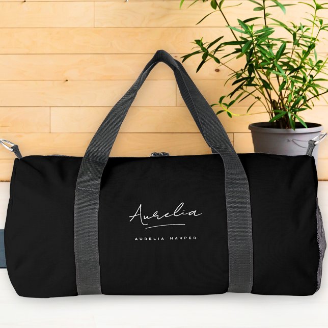 Monogram Modern Minimalistisch Black Chic Script Duffle Bag (Von Creator hochgeladen)