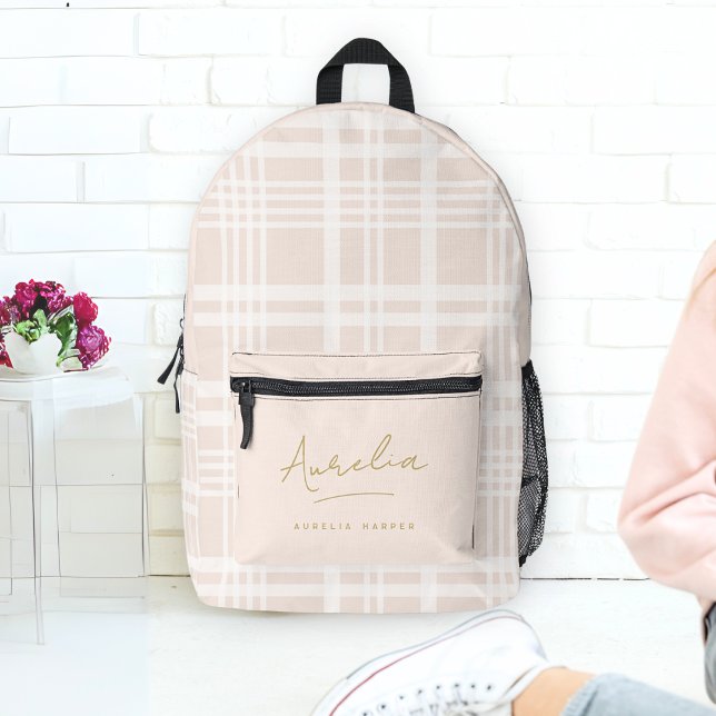 Monogram Modern Minimalistisch Blush Pink Gold Kar Bedruckter Rucksack (Von Creator hochgeladen)