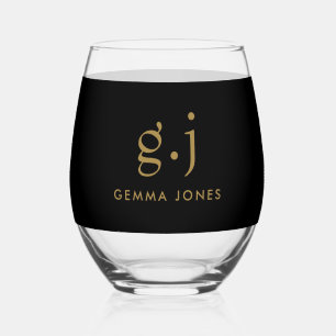 Monogram Modern Minimalistisch Gold Black Weinglas Ohne Stiel