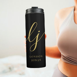 Monogram Modern Minimalistisch Gold Script Calligr Thermosbecher