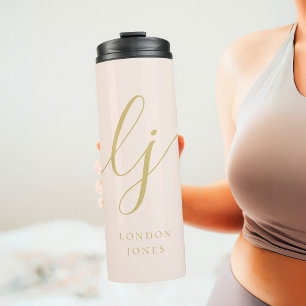 Monogram Modern Minimalistisch Gold Script Calligr Thermosbecher