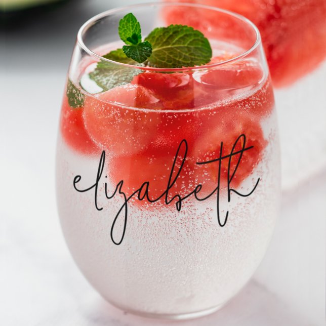 Monogram Modern Minimalistisch Stylish Weinglas Ohne Stiel (Monogrammed Modern Minimalist Stylish Stemless Wine Glass)