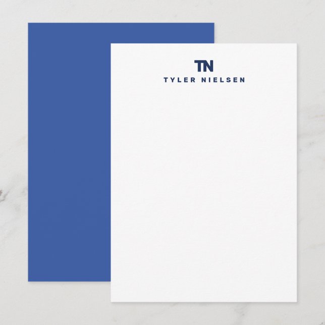 Monogram Modern Navy Blue Typografy Mitteilungskarte (Vorne/Hinten)