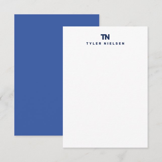 Monogram Modern Navy Blue Typografy Mitteilungskarte (Vorne/Hinten)