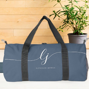 Monogram Modern Navy Blue White Script Stilvoll Duffle Bag