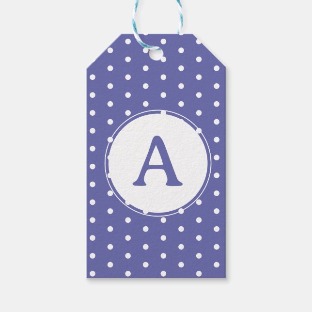 Monogram Modern Periwinkle Polka Dots Geburtstag Geschenkanhänger (Vorderseite)
