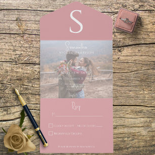 Monogram Modern Photo Dusty Pink kein Abendessen All In One Einladung