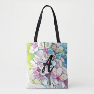 Monogram Modern Pink Cherry Blossom Wasserfarbe