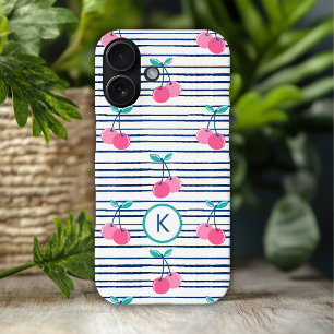 Monogram Modern Pink Cherry Preppy Weiblich iPhone 16 Hülle