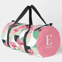 Monogram Modern Pink Flamingo Geometric Girlaname