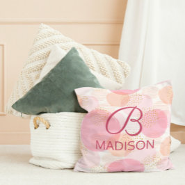 Monogram Modern Pink Girl Glitzer Personalisiert Kissen