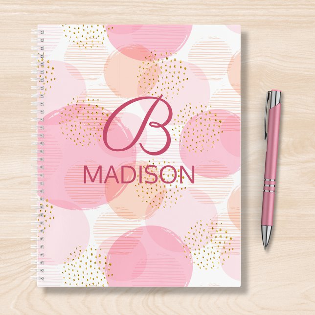 Monogram Modern Pink Girl Glitzer Personalisiert Notizbuch (Von Creator hochgeladen)