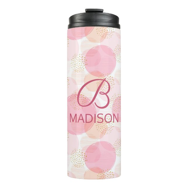 Monogram Modern Pink Girl Glitzer Personalisiert Thermosbecher (Vorderseite)