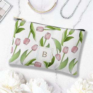 Monogram Modern Pink Tulip Blume Zubehörtasche
