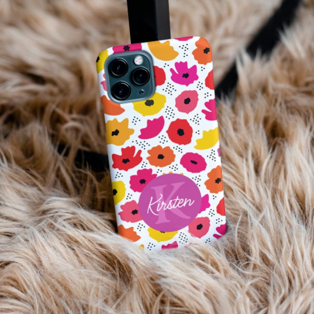 Monogram Modern Poppy Floral Muster Name Case-Mate iPhone Hülle (Von Creator hochgeladen)
