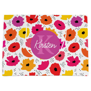 Monogram Modern Poppy Floral Muster Name Große Geschenktüte