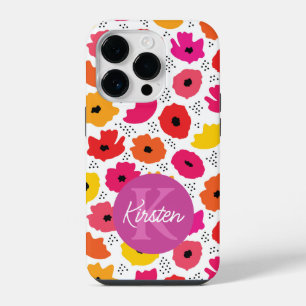 Monogram Modern Poppy Floral Muster Name iPhone 14 Pro Hülle