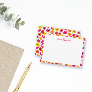 Monogram Modern Poppy Floral Muster Name Mitteilungskarte